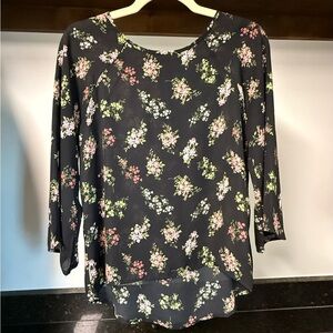 Papermoon Black Floral Sheer Blouse XS Boho High-Low Zip Back